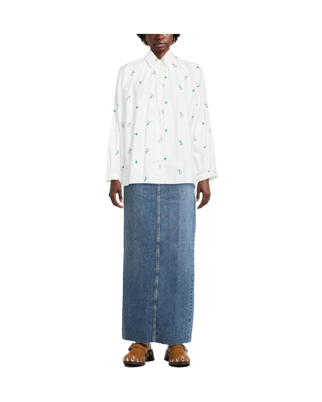 Weekend by Maxmara White Solid Color With Embroidery, Classic Turn-Down Collar, Button
