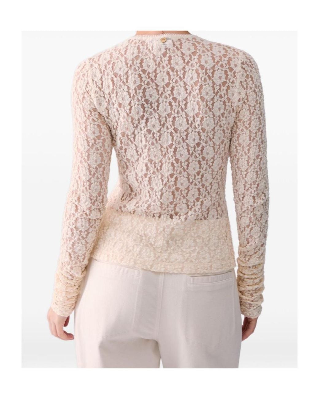 Liu Jo White Long Sleeved Crewneck Lace Top