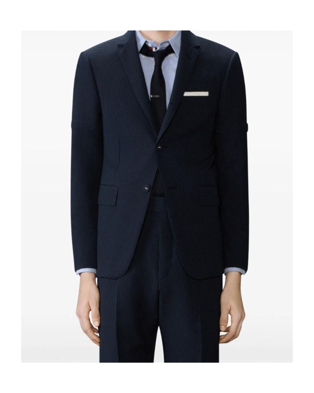 Thom Browne Blue Textured Single-Breasted Blazer for men
