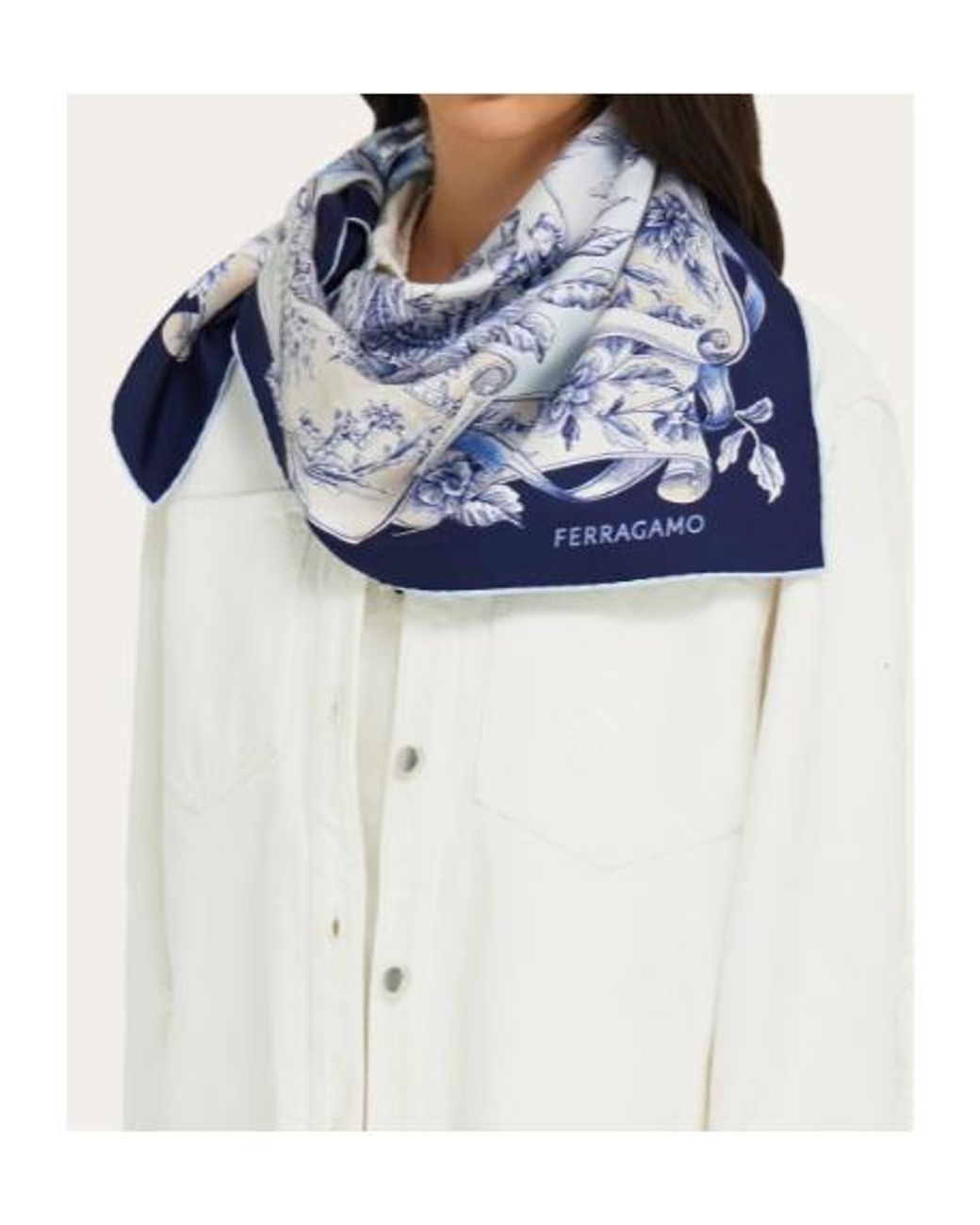 Ferragamo Blue Ferragamo Artistic Print Silk Scarf