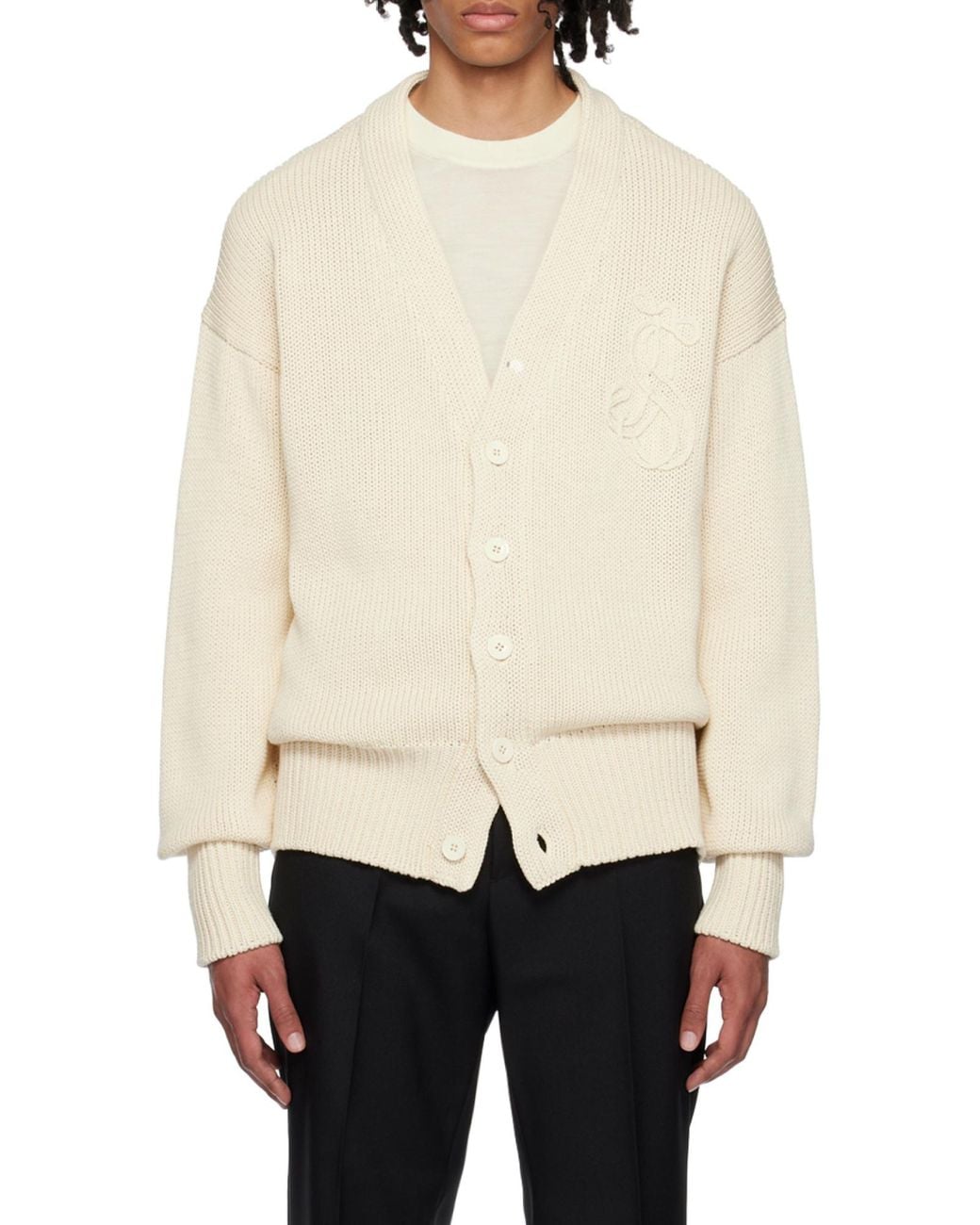 Jil Sander Natural Logo Intarsia Knitted Cardigan for men