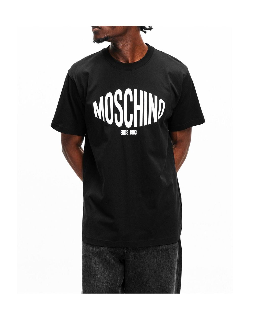 Moschino Black Simple Crew Neck Shortsleeve Top for men