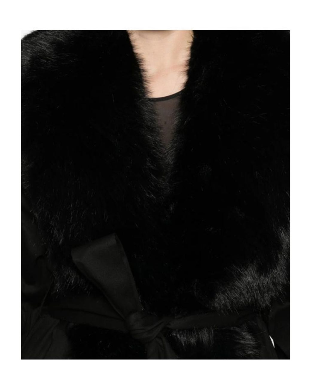 ROTATE BIRGER CHRISTENSEN Black Belted Faux Fur Collar Coat