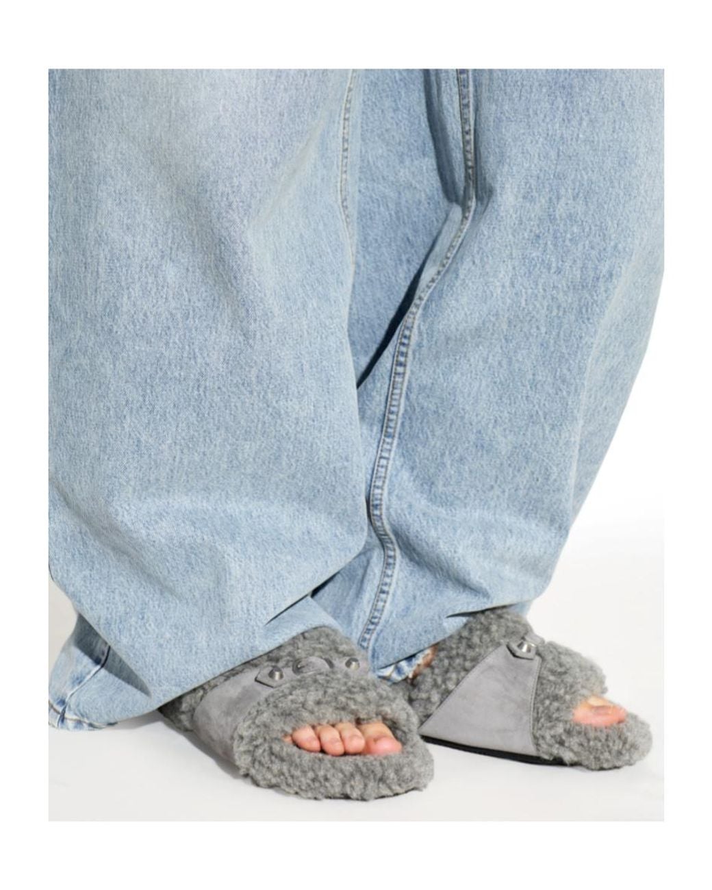Balenciaga Gray Furry Slides