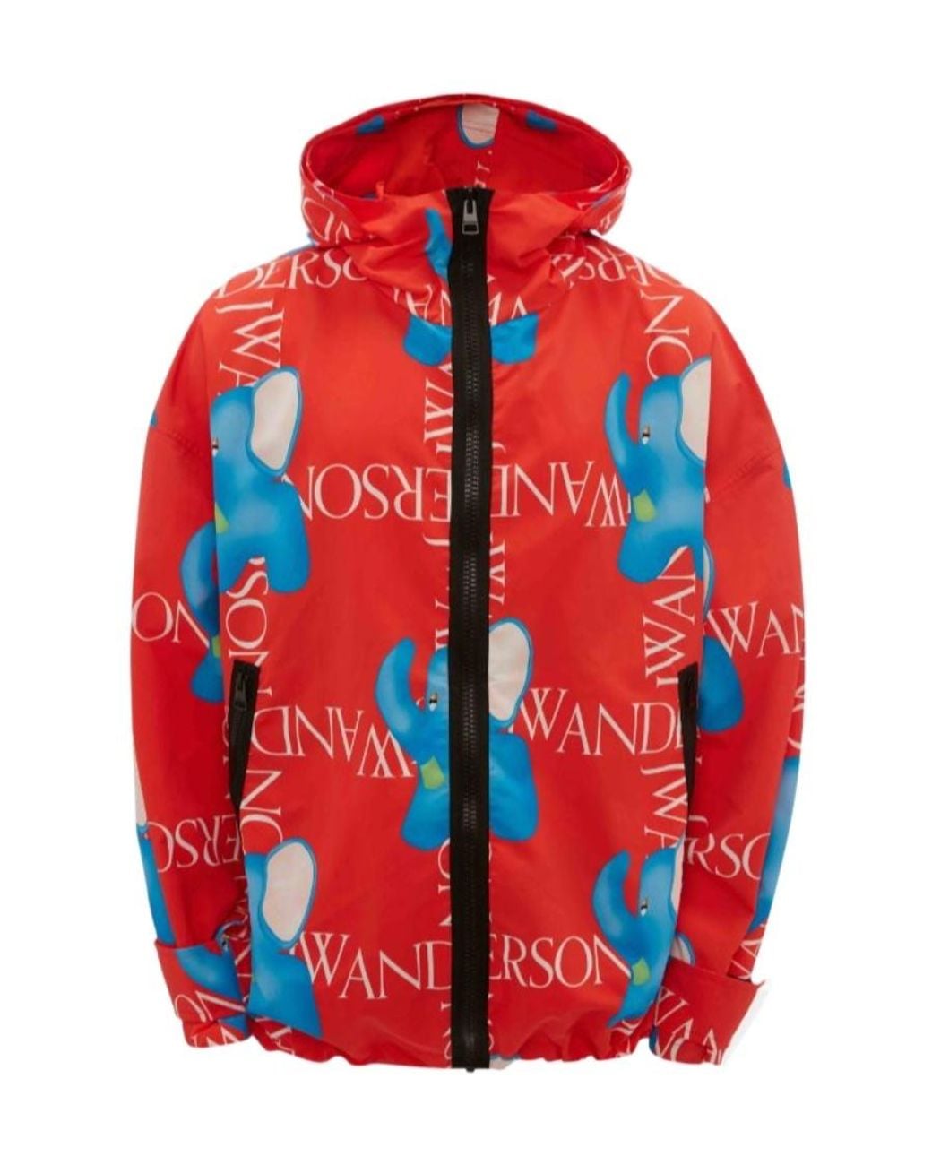 J.W. Anderson Red Jw Anderson Elephant-Printed Zipped Hooded Jacket