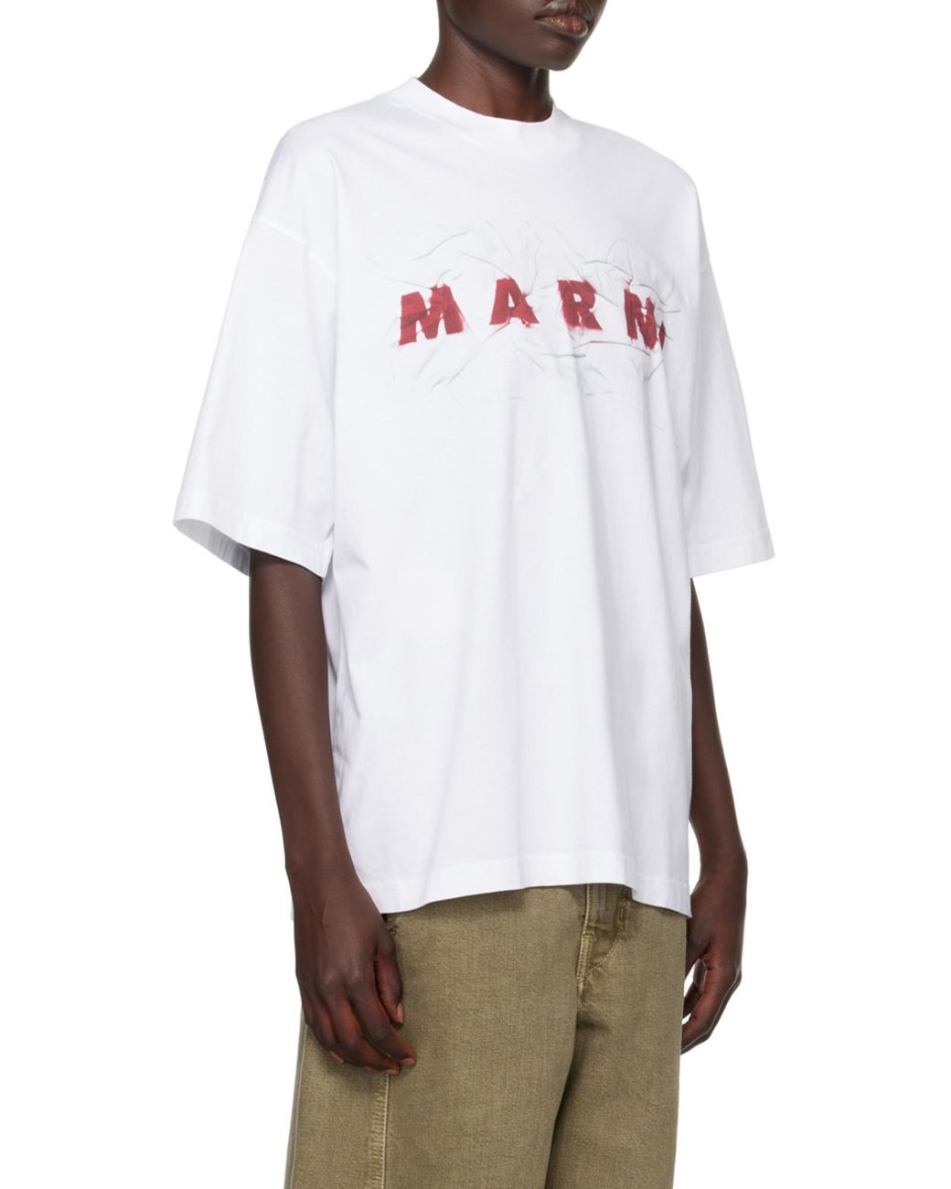 Marni White Logo Printed Crewneck T-Shirt for men