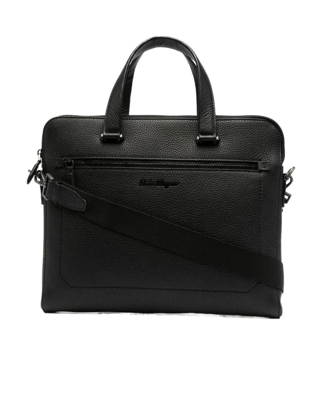Ferragamo Black Logo-Plaque Zipped Briefcase for men