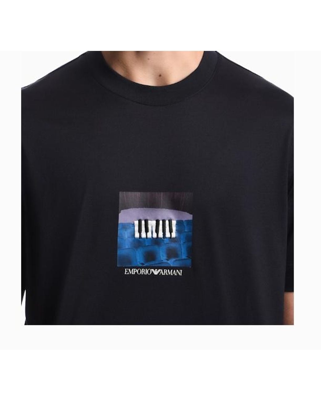 Emporio Armani Blue Graphic-Print T-Shirt for men