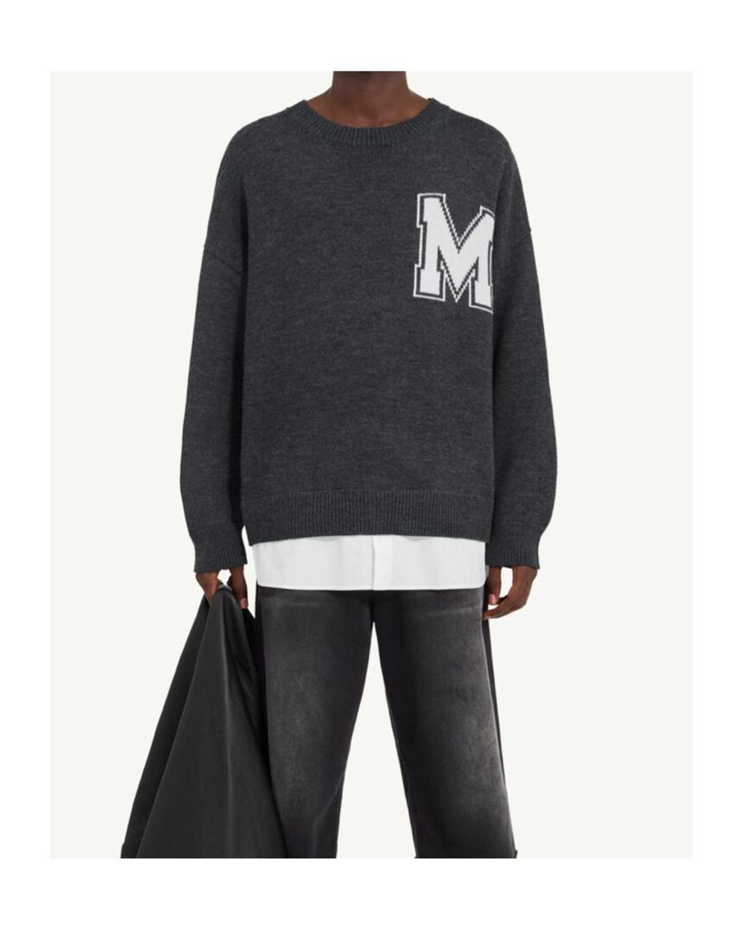 MM6 by Maison Margiela Gray Varsity Knitted Sweater for men