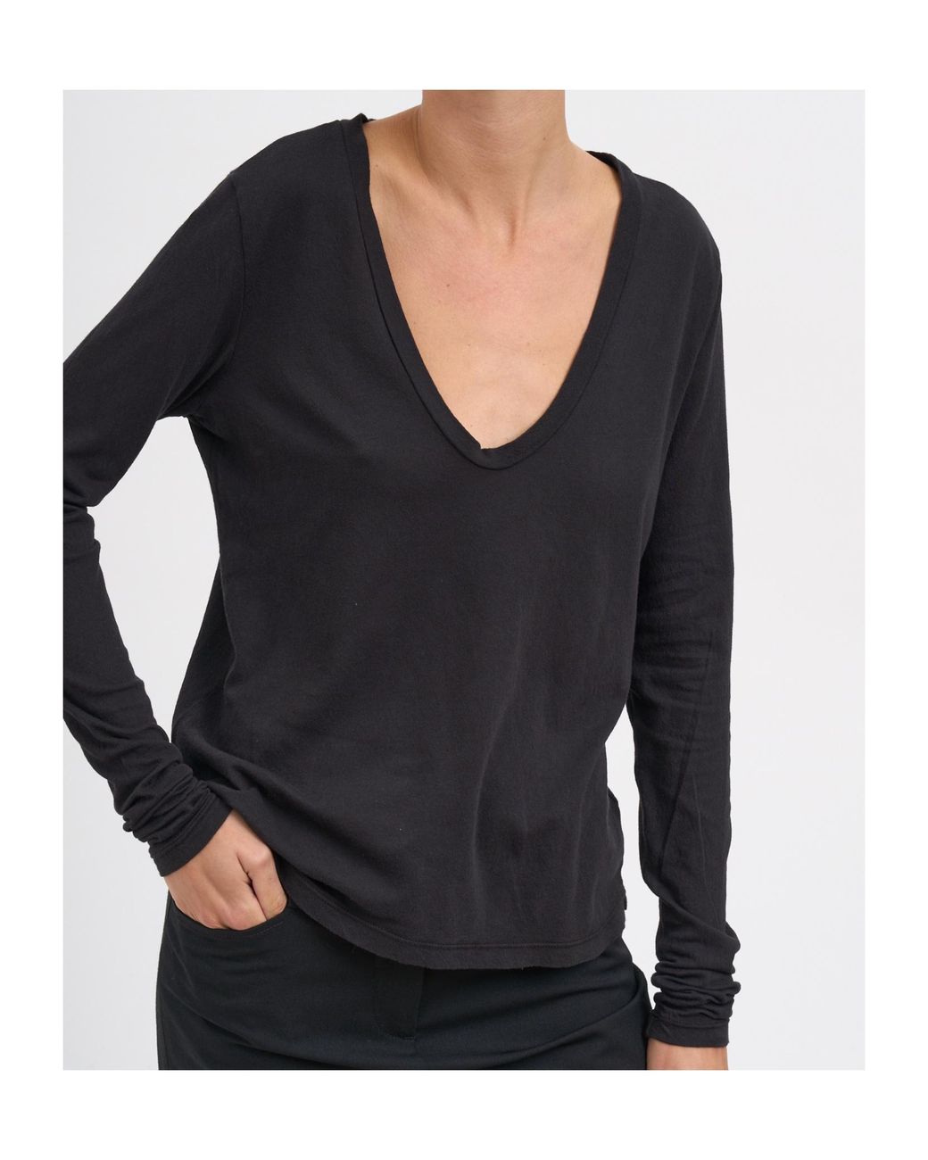 James Perse Black V-Neck Long-Sleeved T-Shirt