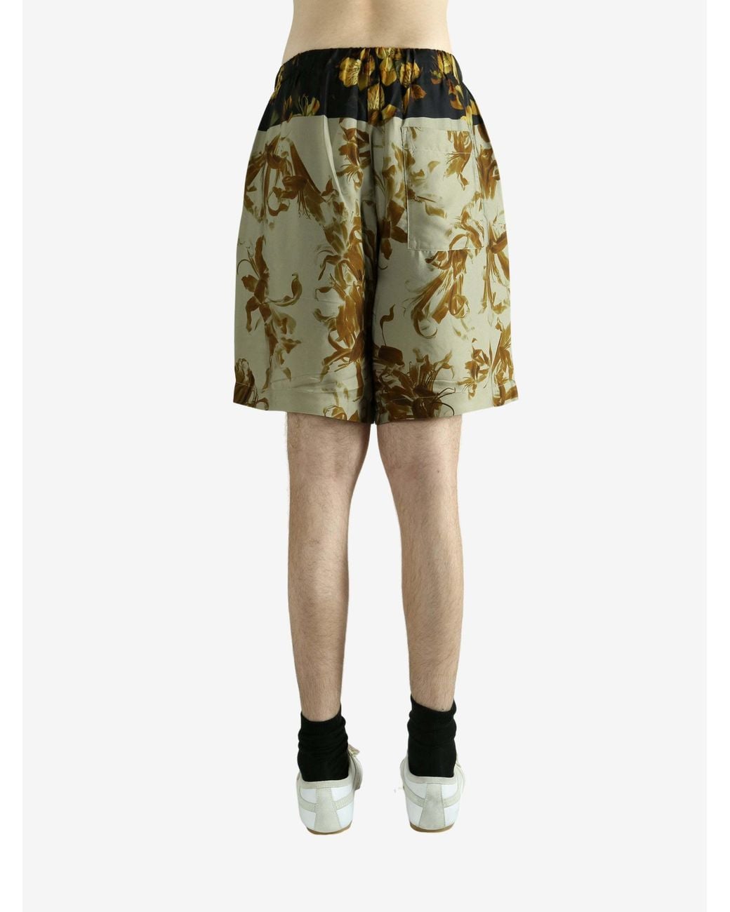 Dries Van Noten Green Floral Printed Drawstring Shorts for men
