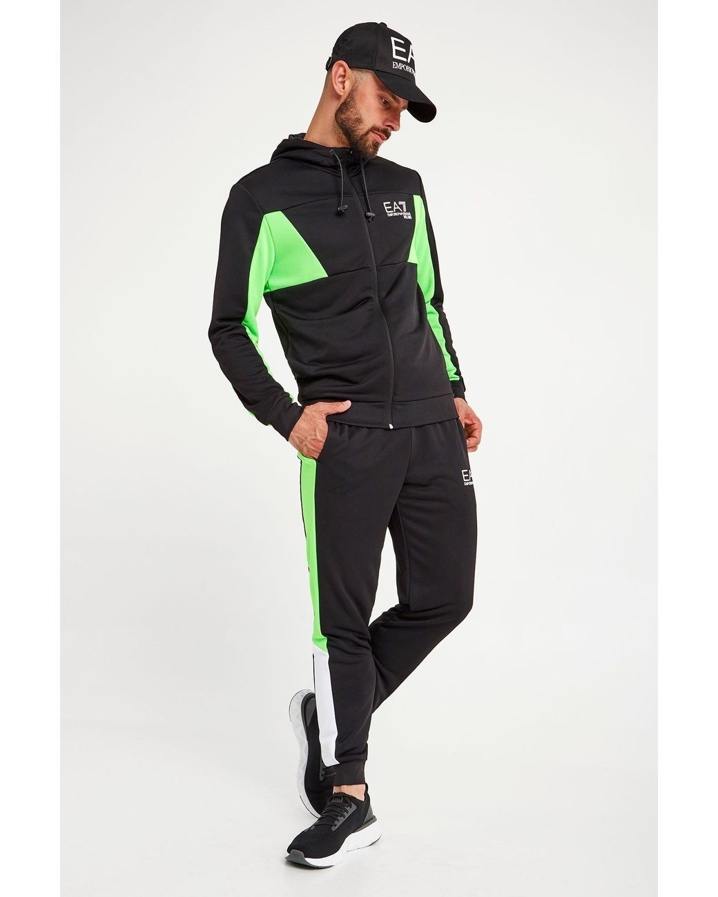 Emporio Armani Green Color-Block Hooded Casual Jacket for men