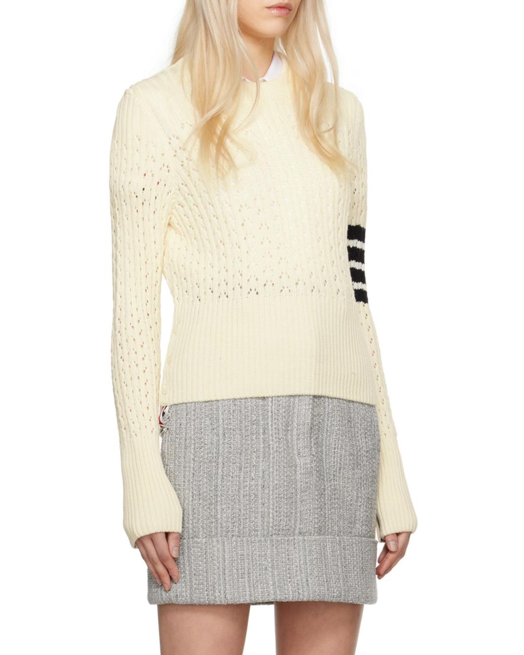 Thom Browne Natural 4-Bar Crewneck Jumper