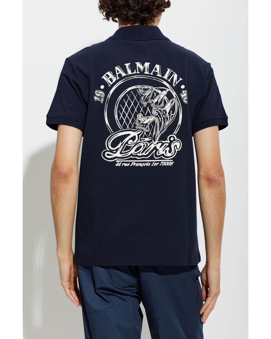 Balmain Blue Logo-Print Cotton Polo Shirt for men