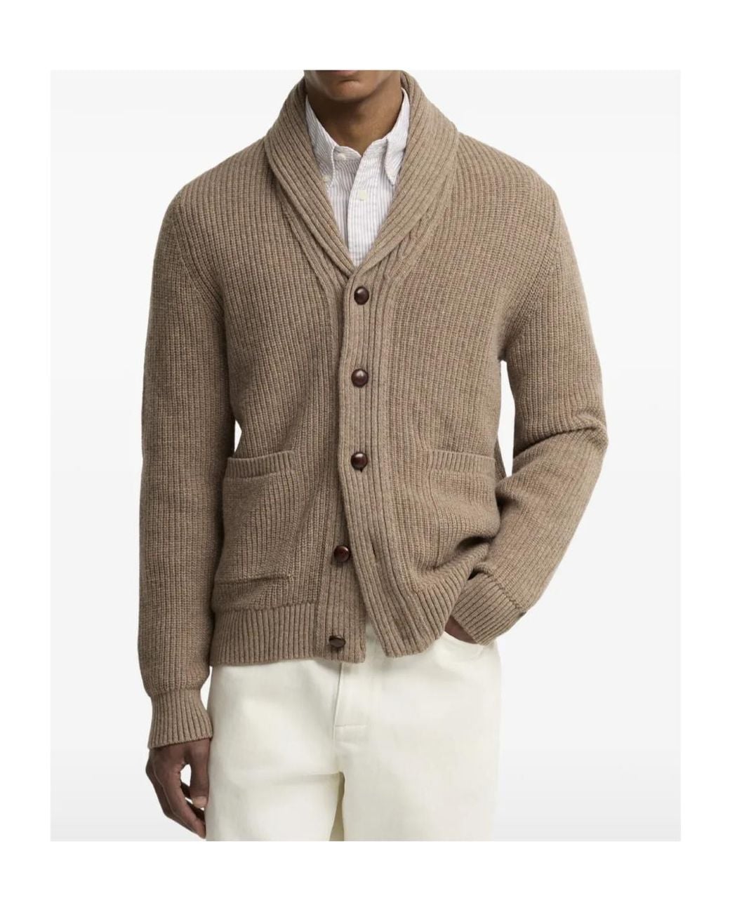 Barbour Brown Shawl-Collar Elbow-Patch Cardigan for men