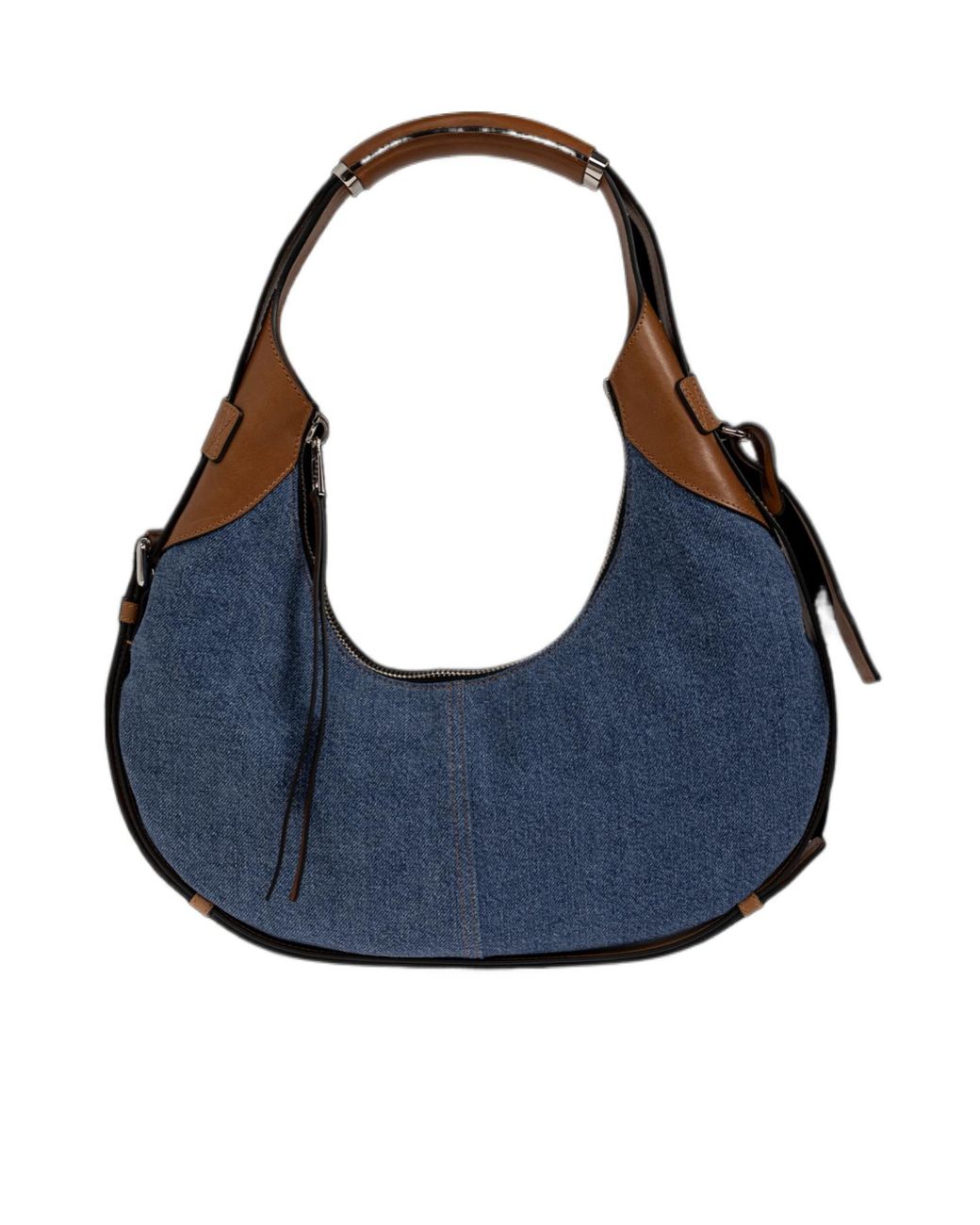 Moschino Blue Denim Leather-Trim Shoulder Bag