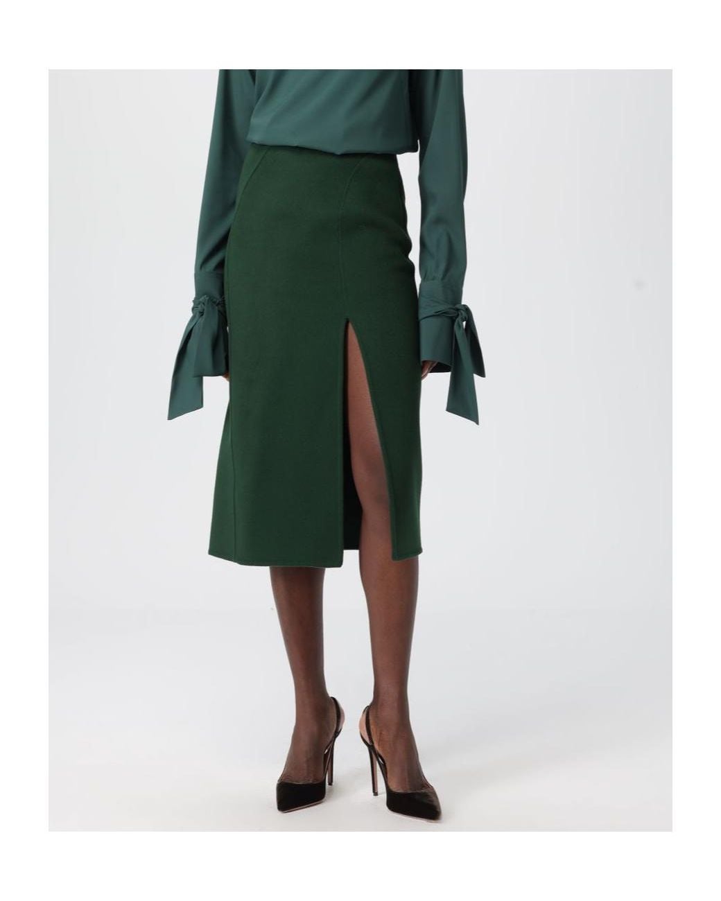 Ermanno Scervino Green Front Slit Midi Skirt