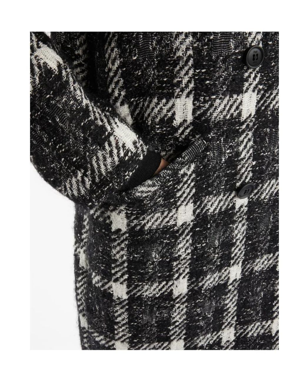 Fay Black Plaid Double-Breasted Coat