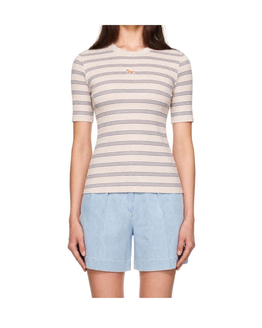 Maison Kitsuné White Maison Kitsuné Baby Fox Striped Fitted T-Shirt