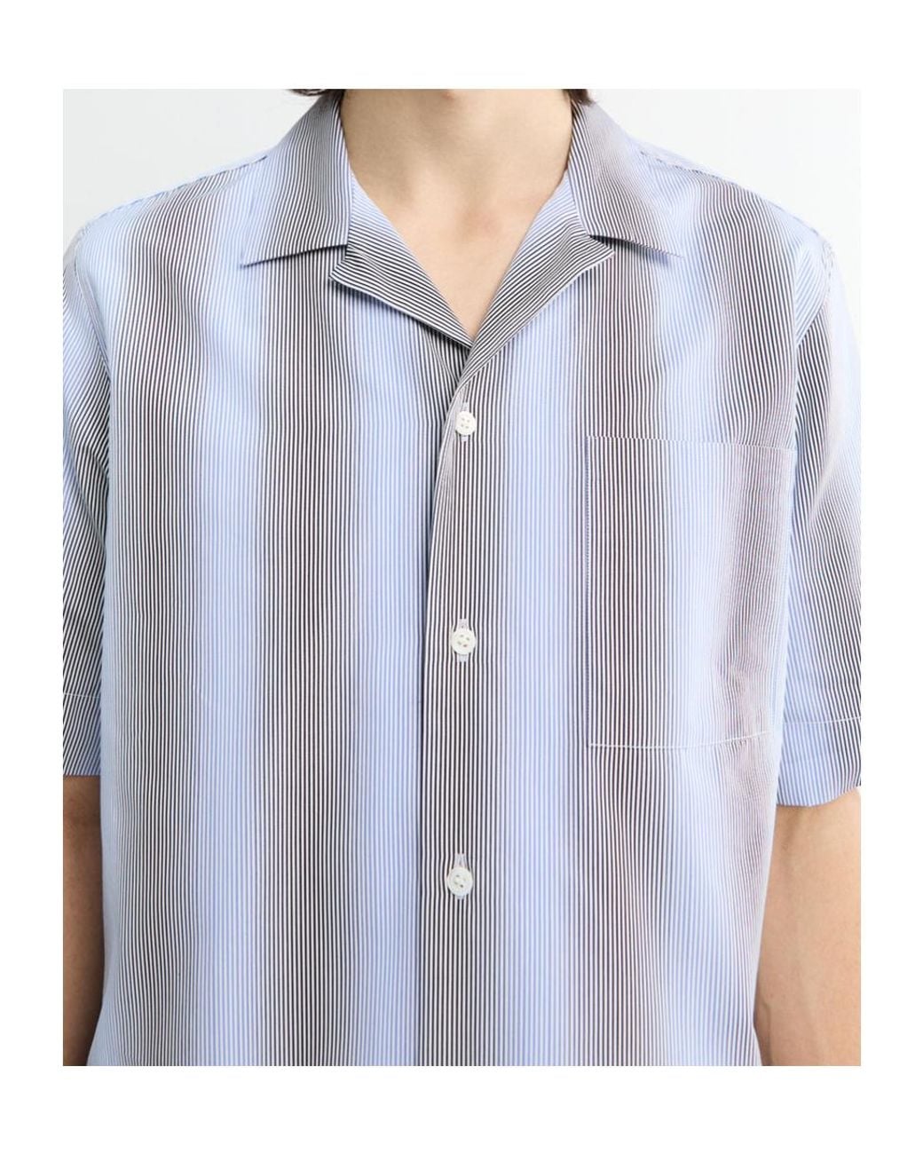 Dries Van Noten Blue Short Sleeve Striped Shirt for men