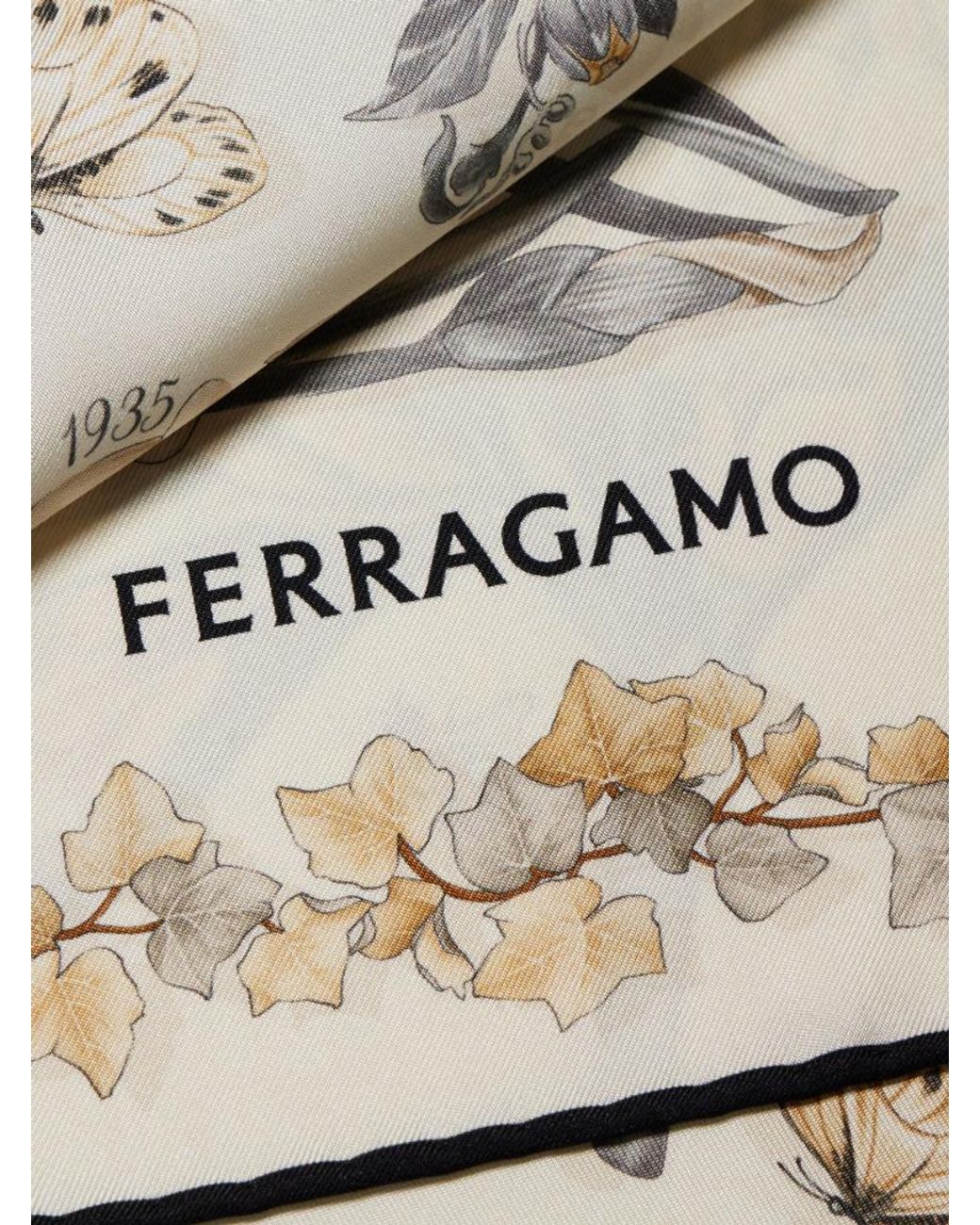 Ferragamo White Printed Silk Scarf
