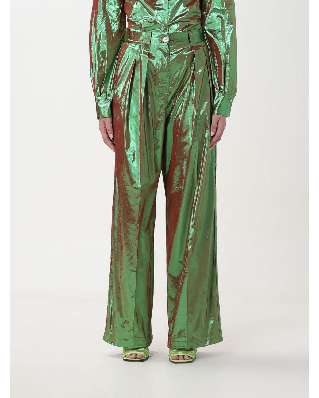 Forte_forte Green Metallic Sheen Trousers