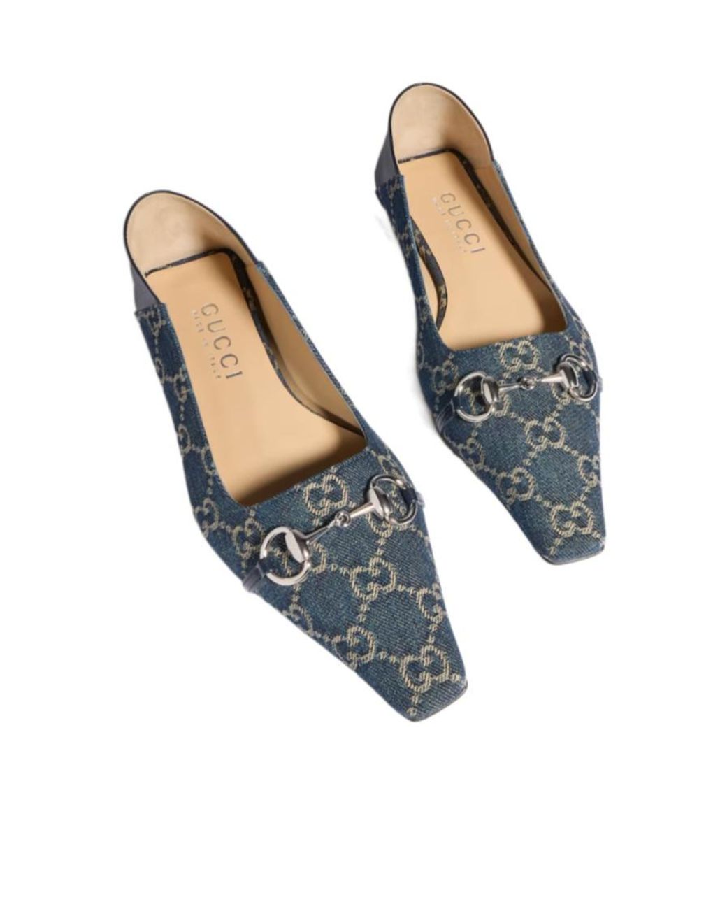 Gucci Blue Vittoria Logo Ballet Flats