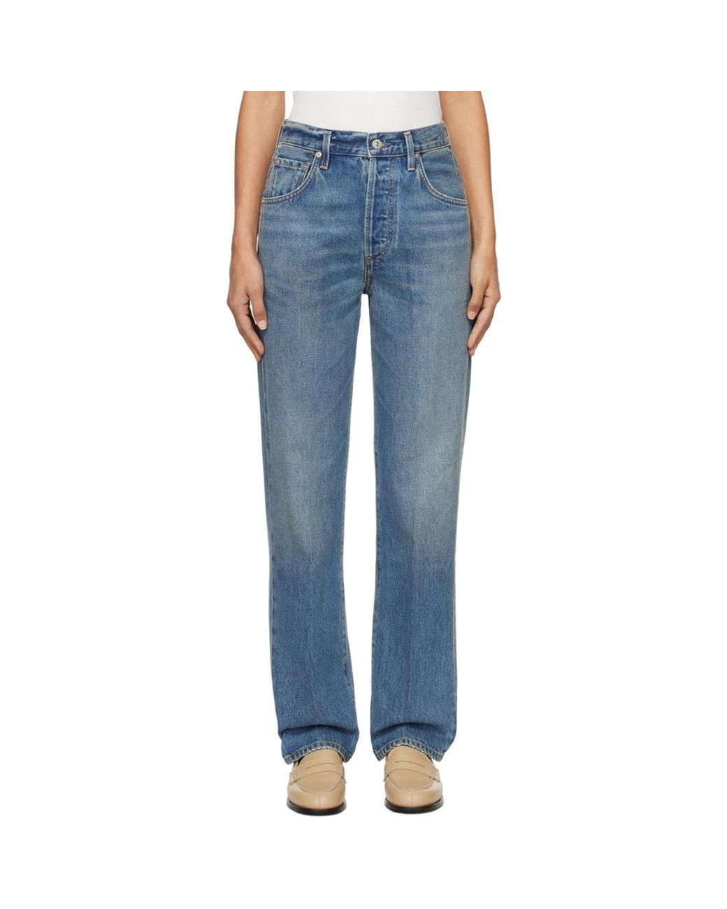 Citizens of Humanity Blue Baretta High-Rise Straight-Leg Organic Jeans