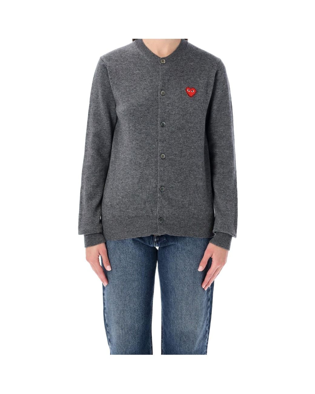 COMME DES GARÇONS PLAY Gray Comme Des Garçons Play Logo Detailed Crewneck Cardigan for men