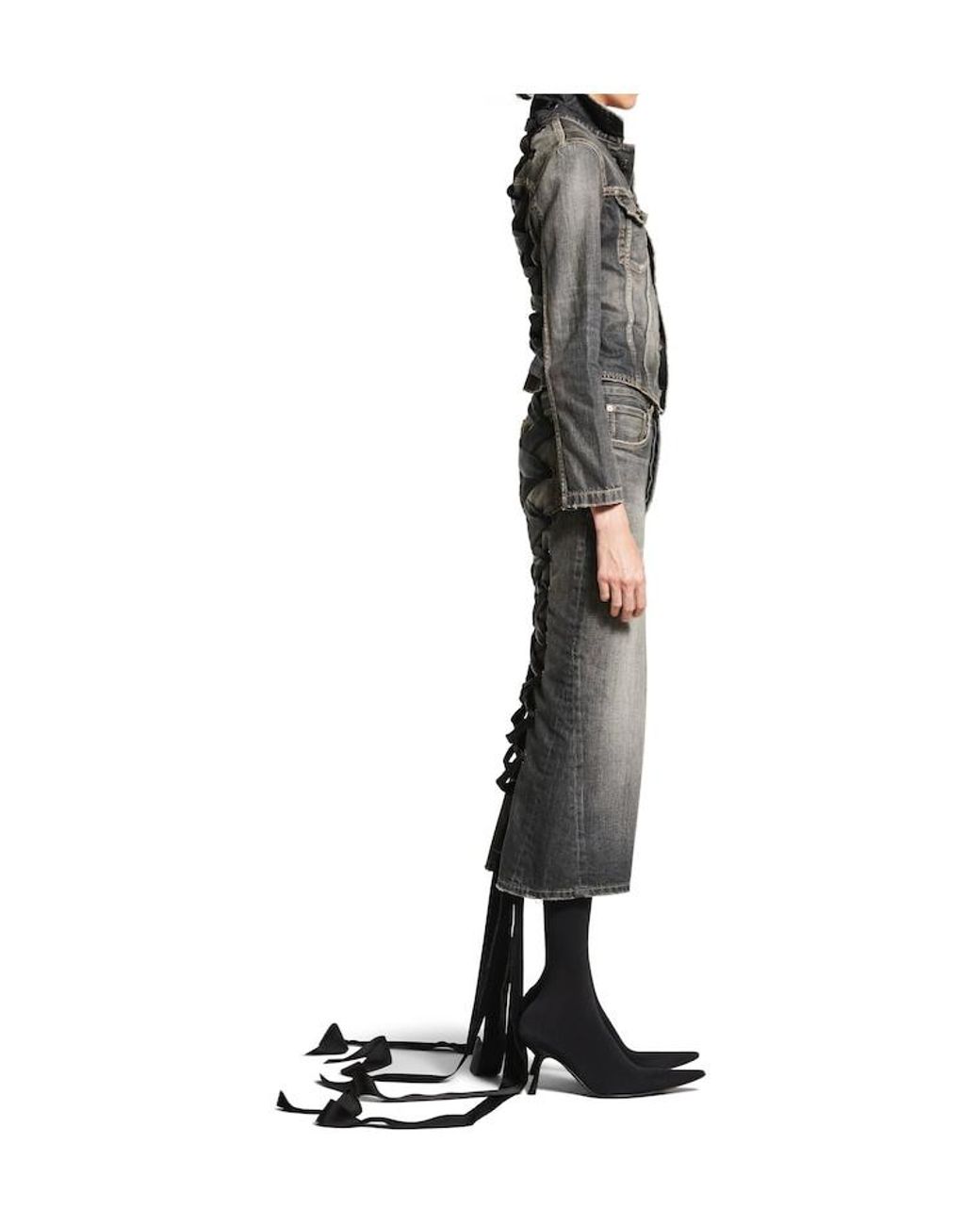 Balenciaga Gray Lace-Up Denim Jacket