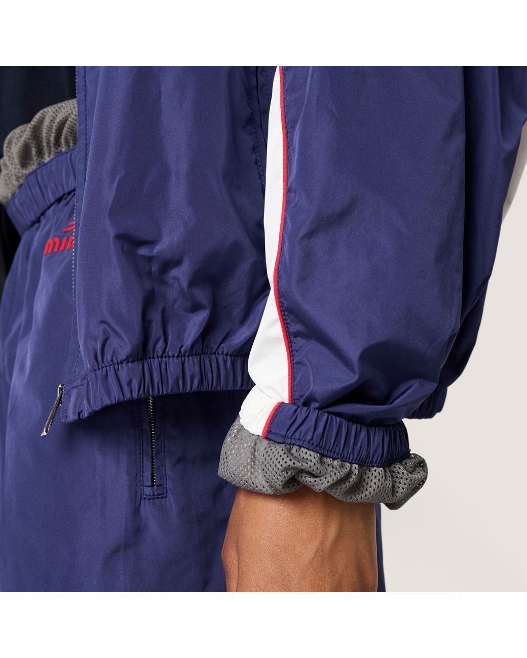 Miu Miu Blue Technical Poplin Hoodie Jacket