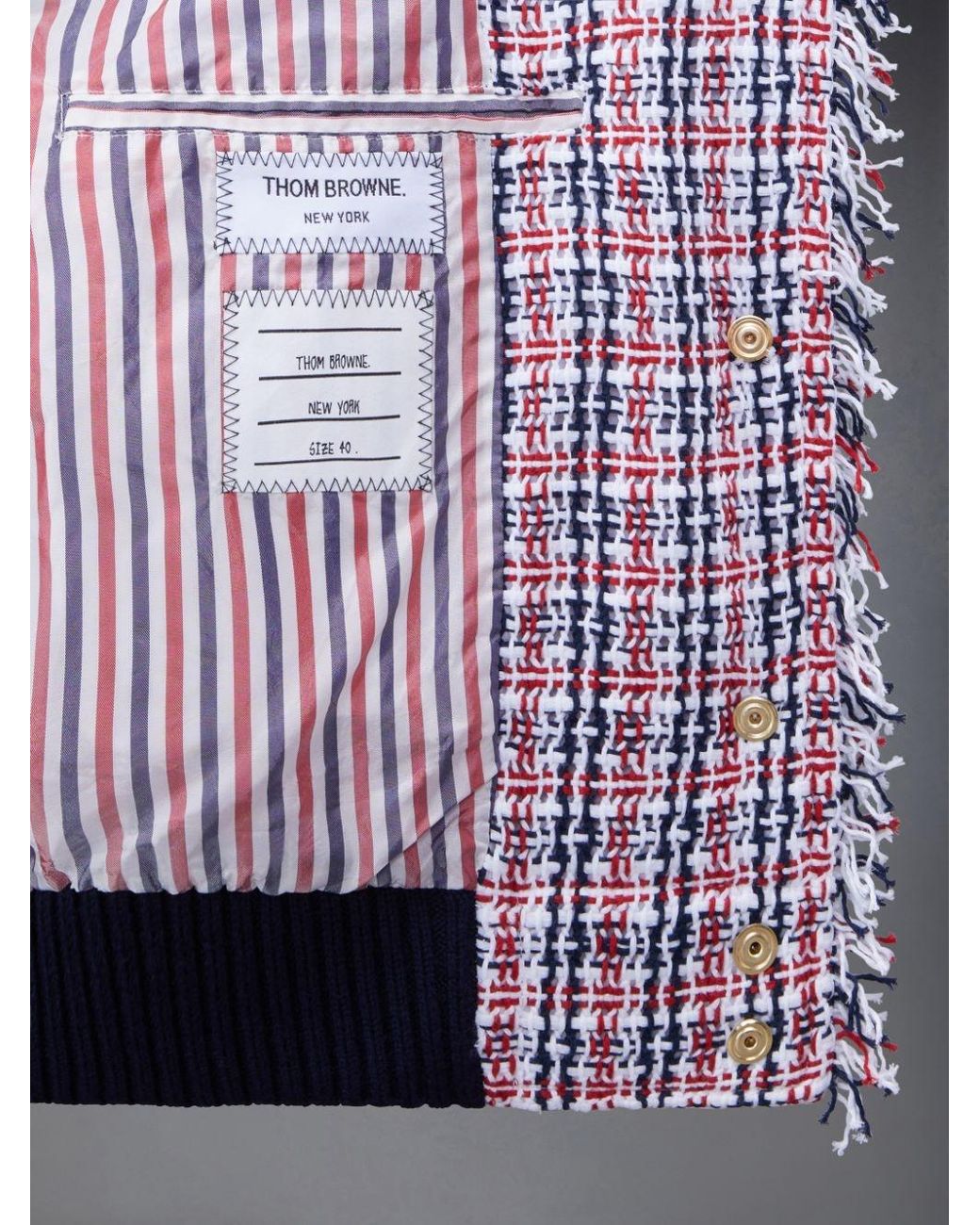 Thom Browne Purple Rwb-Stripe Crochet Panelled Bomber Jacket