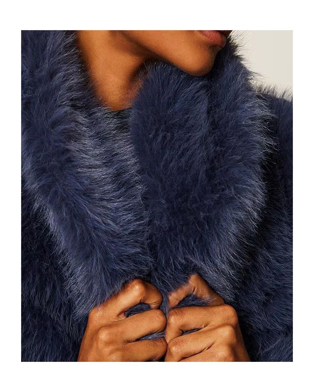 Twinset Blue Cropped Faux Fur Jacket