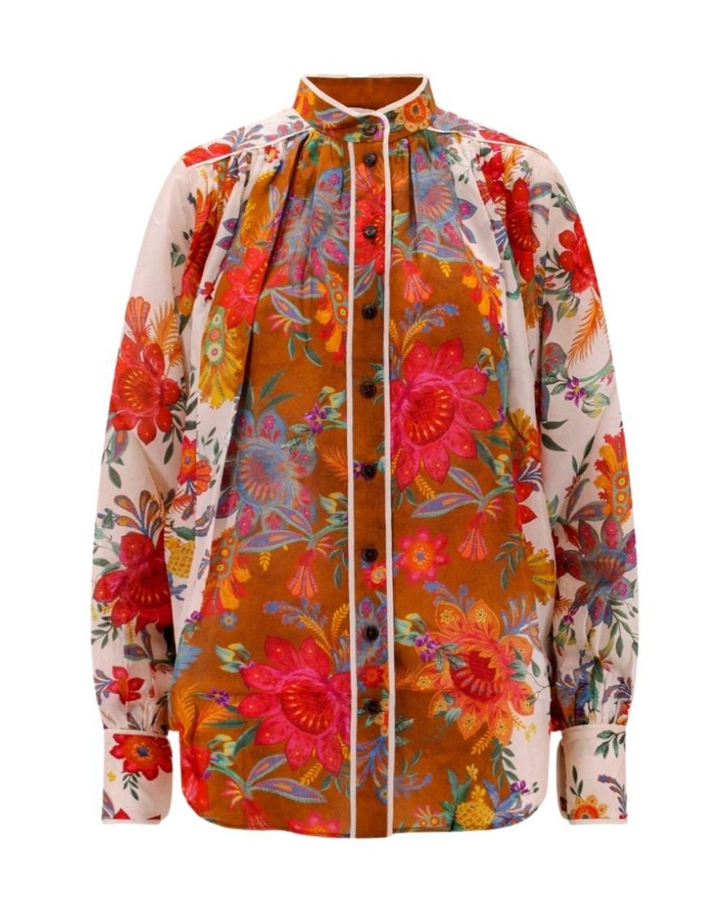 Zimmermann Red Ginger Floral-Print Silk Blouse