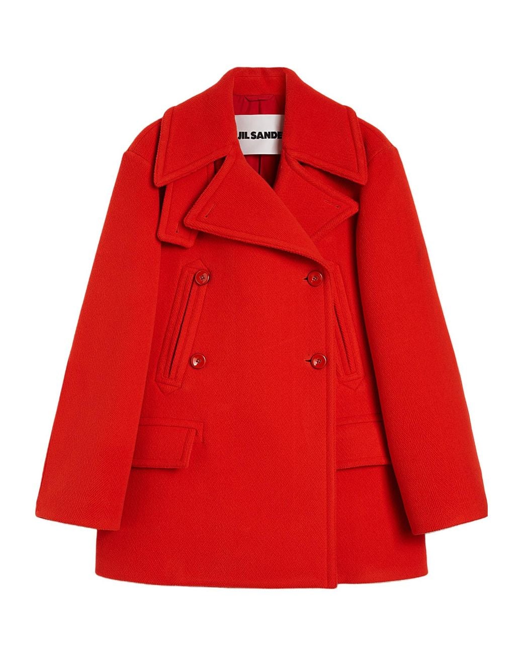 Jil Sander Red Double-Breasted Chevron Coat