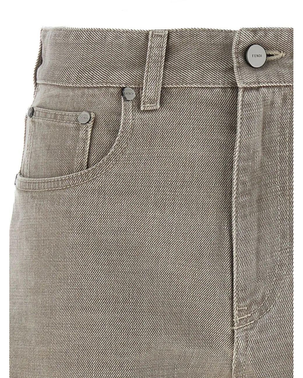 Fendi Gray Logo Detailed Denim Shorts