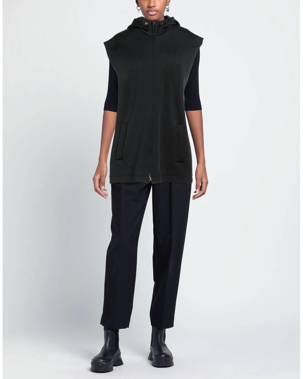 Max Mara Black Minimalist Sleeveless Hooded Jacket