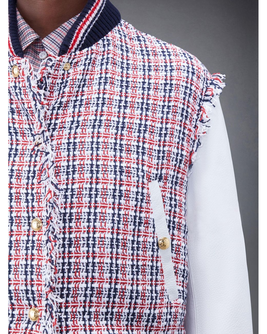 Thom Browne Purple Rwb-Stripe Crochet Panelled Bomber Jacket