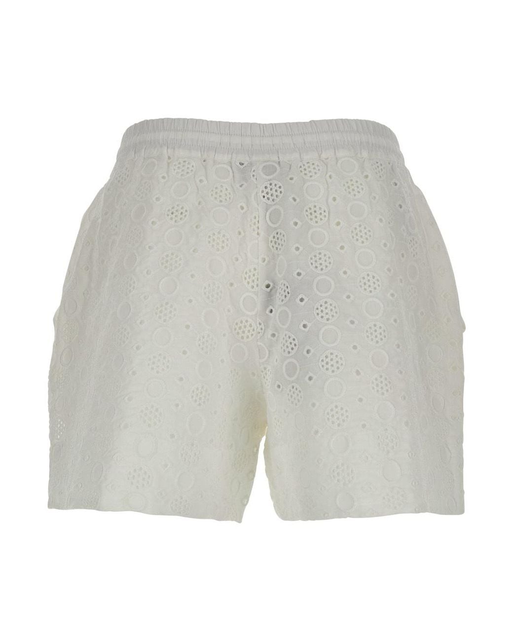 Pinko White Drawstring Embroidered Shorts