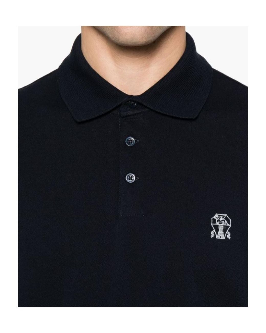 Brunello Cucinelli Black Logo Detailed Short-Sleeved Polo Shirt for men