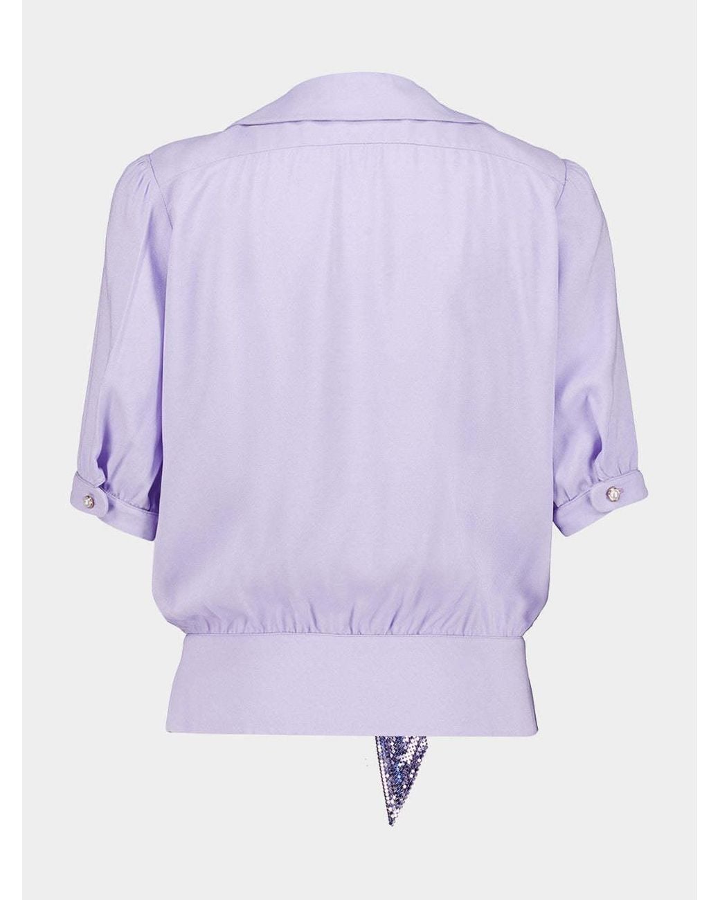 Rabanne Purple Mesh-Tie Buttoned Blouse