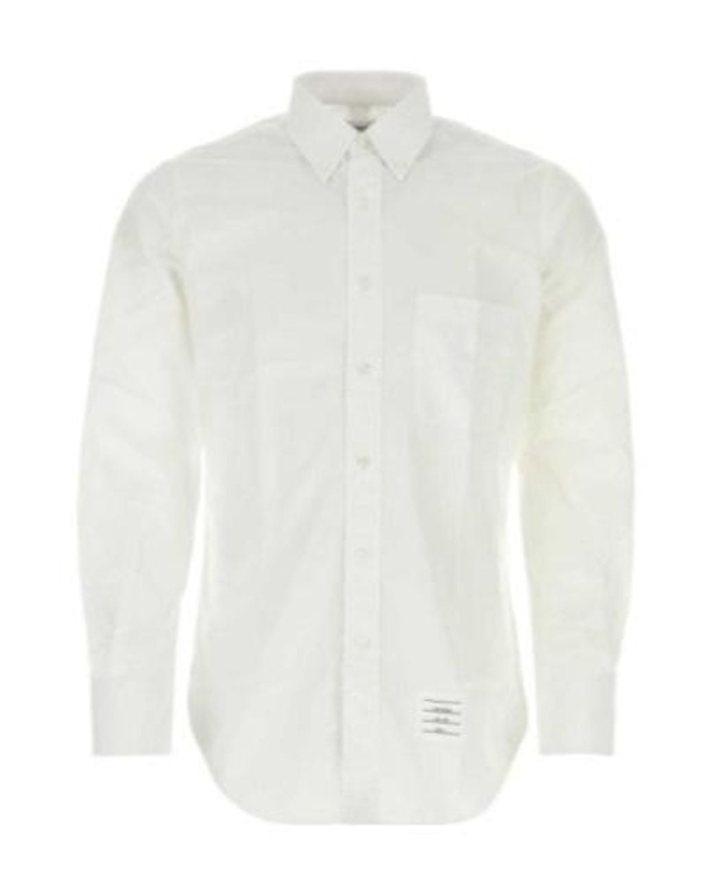Thom Browne White Logo Patch Long-Sleeved Shirt for men