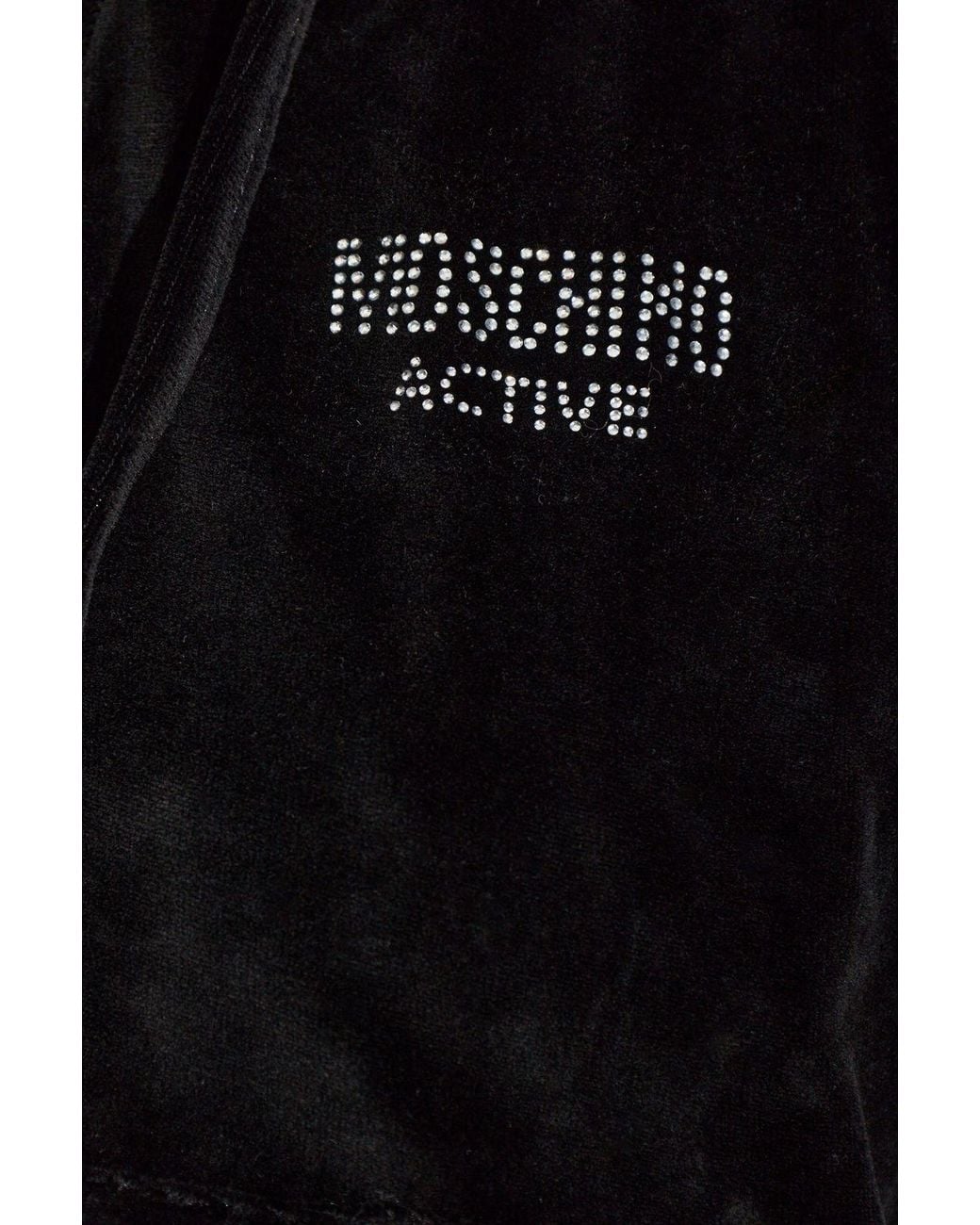Moschino Black Active Logo Embellished Zip-Up Sweatshirt