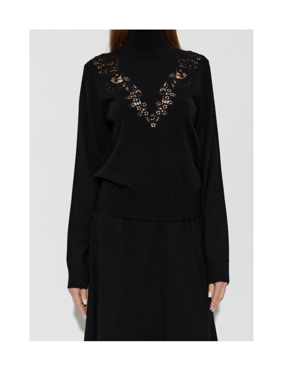 Zimmermann Black Lace Trim Turtleneck Knitted Sweater