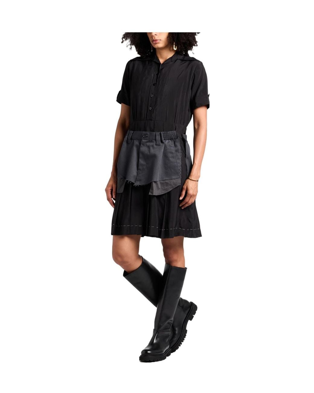Maison Margiela Black Twotone Satin Shirt Dress