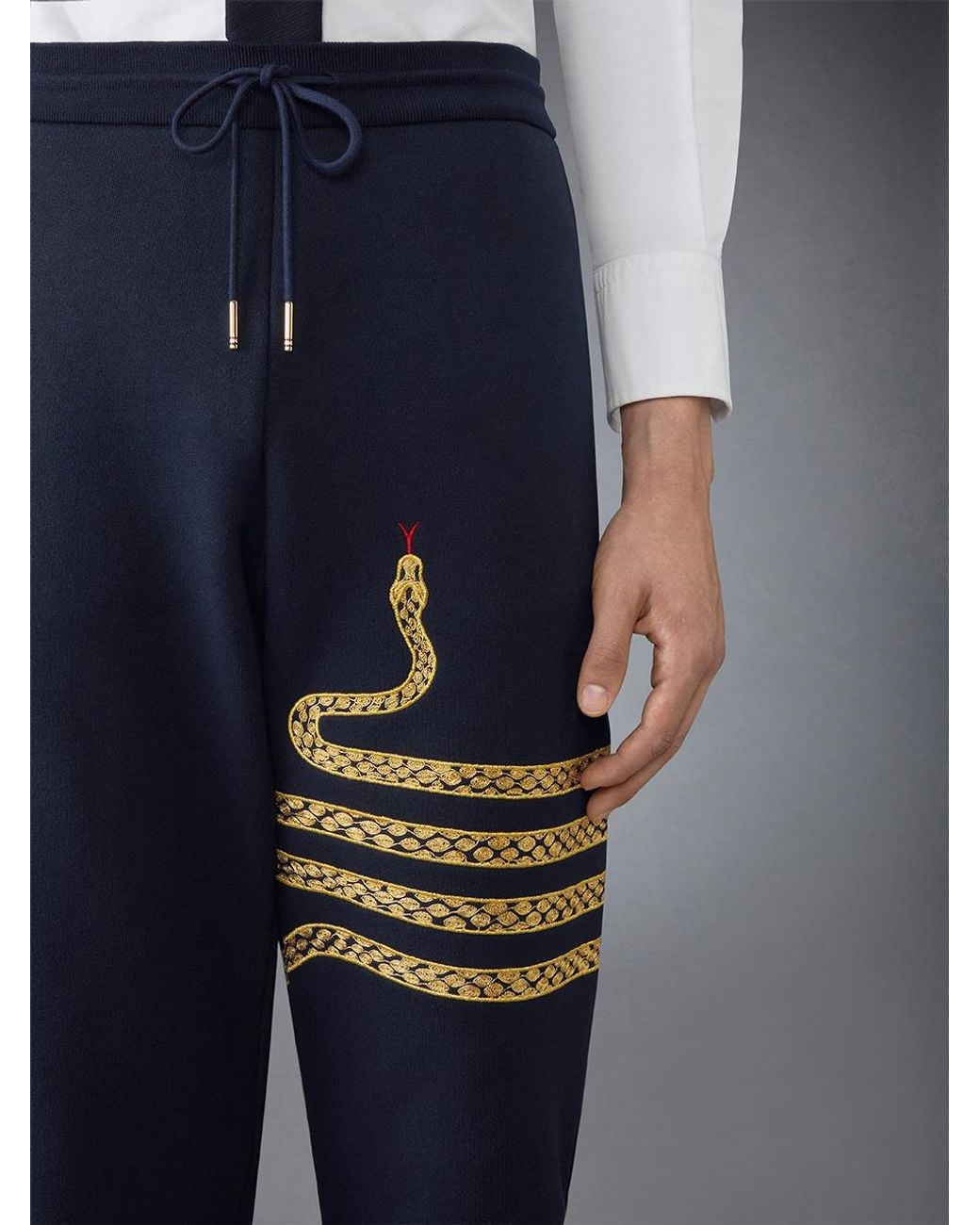 Thom Browne Blue Embroidery Drawstring Track Pants for men