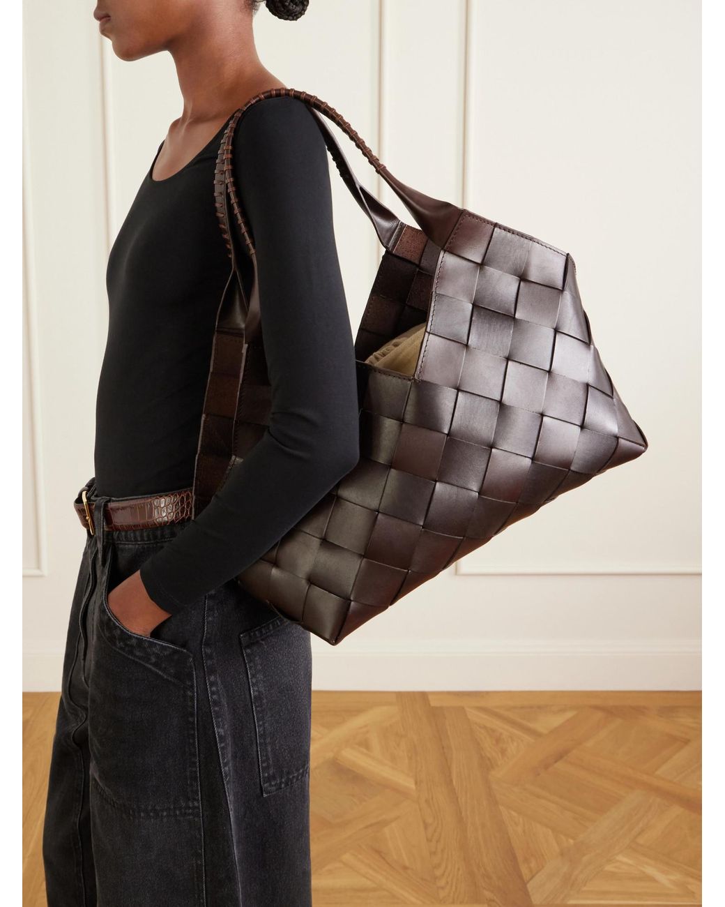 Dragon Diffusion Black Woven Leather Shoulder Bag