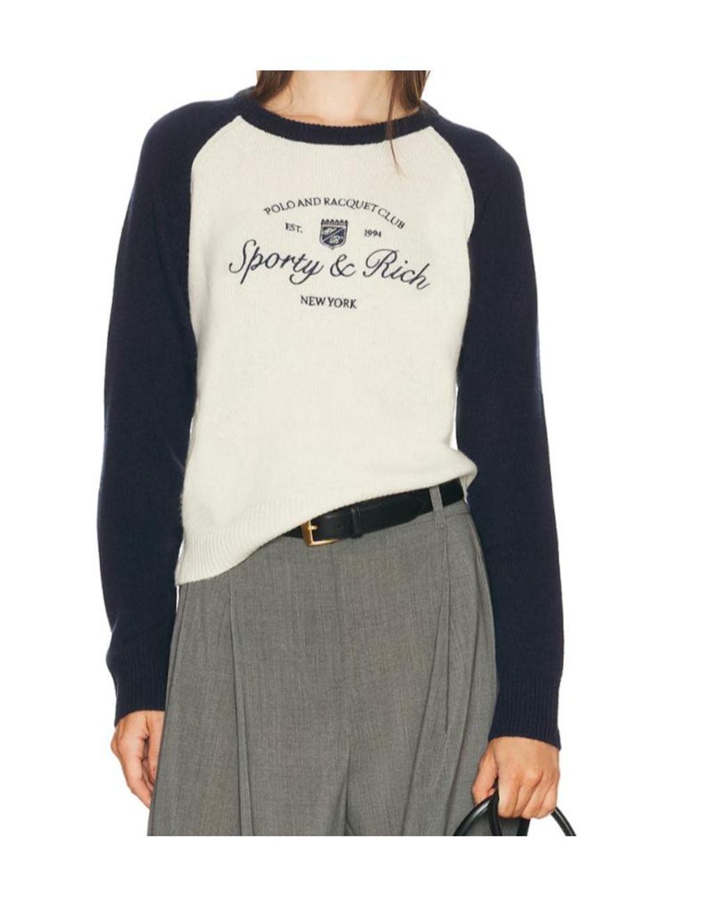 Sporty & Rich Blue Logo Raglan Knitted Sweater for men
