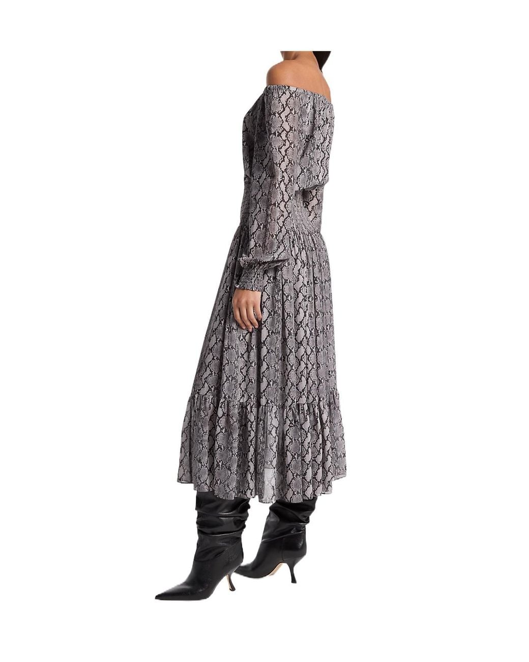 Michael Kors Gray Michael Embossed Georgette Smocked Maxi Dress