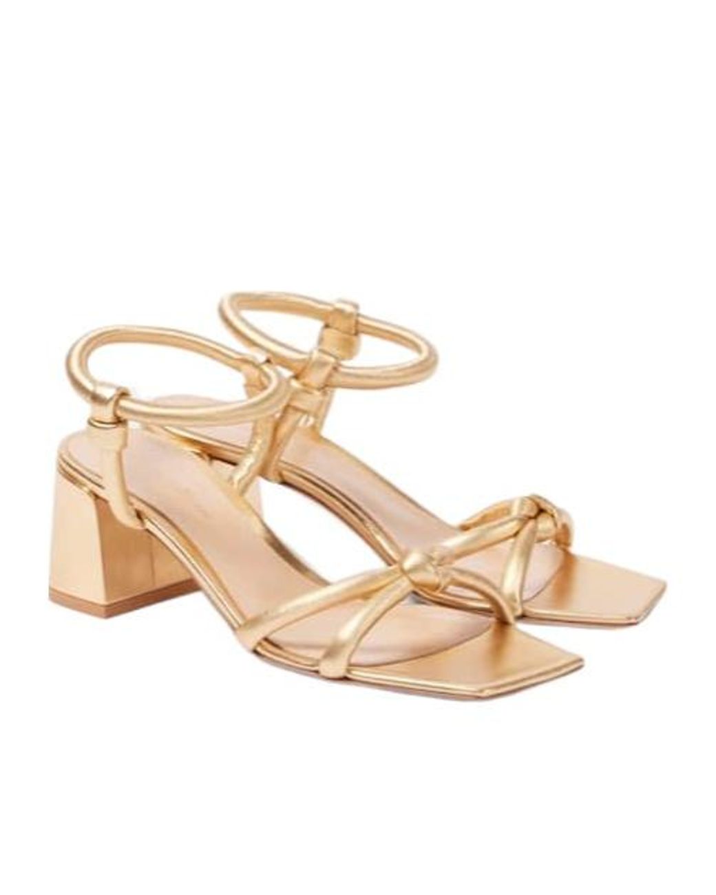 Gianvito Rossi Metallic Square Toe Block Heel Strap Sandals
